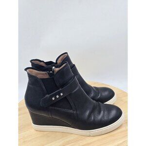 Linea Paolo Freshton Black Leather Wedge Heel Side Zip Sneaker Shoes Size 7.5M